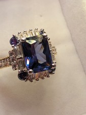 3.2CT Iolite AAA Pleochroism Blue & White Sapphire 14k over Sterling 925 SZ 10 picture