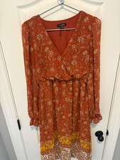 Mittoshop Women's Dress V-Neck Long Sleeve Floral Size M Rust Orange NWT picture