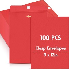 100 Pcs 9 x 12 Inch Red Clasp Manilla Envelopes Mailing picture