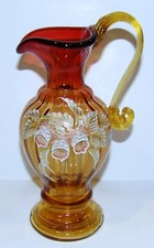 FENTON ART GLASS GOLD AMBERINA 1211AV WOODLAND BOUQUET #1122/2500 J CUTSHAW EWER picture