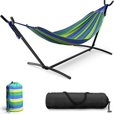 Sorbus Double Hammock w/ Steel Stand, Carry Case, 6 Tension Levels, Blue/Green picture
