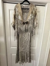 Vintage Spencer Alexis Metallic Lace Fringe Dress & Jacket Set 90s Y2K Sz Large picture