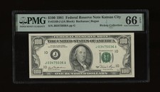 DBR 1981 $100 Kansas City Gem Fr. 2169-J PMG 66 EPQ Serial J03475036A picture