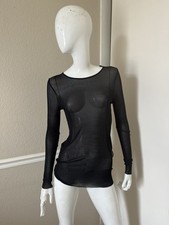 COS NEW Black 100% Sheer Silk Thin Knit Long Sleeve Crew Neck T-Shirt Top Sz M picture