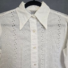 Vintage Alice Stuart 16 White Eyelet Lace Dagger Collar Ruffle Cuff Blouse 70s picture