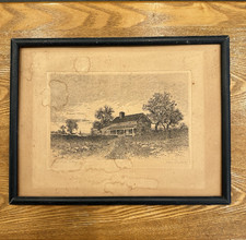 Framed Genuine Etching by Nan Lindahl Allen Poe's Cottage 12
