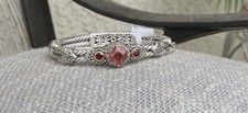 Sarda’s 925 SS Strawberry Quartz Garnet Cable Bangle Bracelet Size 6.25 picture