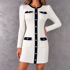 Majorelle Mathilda Mini Dress Womens XS White Black Contrast Pearl Button Knit picture
