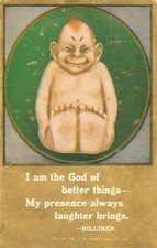 Humorous 'I am the God of Better Things...' by BILLIKEN Postcard Antique 1910 picture