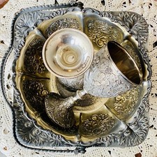 1893 E. G. Webster Silver Plate Footed Basket Tray Meriden Bowl Goblets Lot Of 4 picture