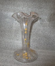 Antique Moser Harrach Style Blown Twisted Glass BUD VASE w Gold Floral Decor picture