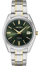 Seiko Men's Essentials Quartz Green Dial Titanium Watch - SUR377P1 NEW picture