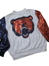 Women Sequin Colorblock Jacket Full Zip Chicago Bear White Blue Orange OSFA picture