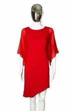 Lanvin Paris Red Silk Cape Sleeve Shift Dress UK 8 EU 36 New With Tags picture