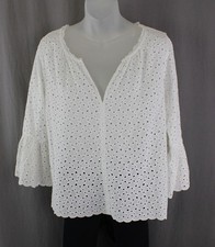 Velvet By Graham & Spence Women's White Cotton Eyelet 3/4 Sleeve Top Size Small picture