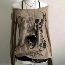 Womens Y2K Gothic Graphic Tops Grunge edgy Lace Punk Emo Alt Shirt S-XL picture