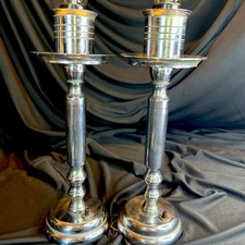 Pair Vintage Chrome Lamps Candlestick Mid Century MCM 70s Italy Heavy 12” picture