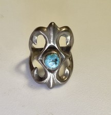 Vintage Turquoise Southwestern Silver Openwork Ring picture