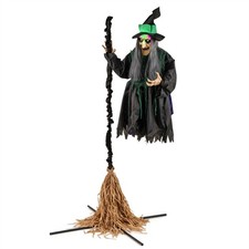 7ft Halloween Animatronic Witch with Broom, LED Light Up, Sound Activated Prop picture