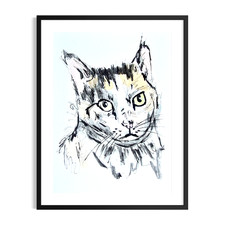 Original Signed 5x7 Acrylic Cat Portrait Expressionist Neutral Home Decor picture