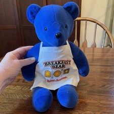 Vintage 1984 Aunt J’s Syrup Blue Breakfast Plush Bear Pancake Apron Waffle Rare  picture