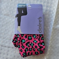 NEW Claire’s Capri Leggings in Hot Pink and Blue Leopard Print (S) Halloween picture