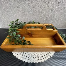 Vtg Wooden Cutlery Caddy Handled Utensil Box Primitive Country Farmhouse Decor picture