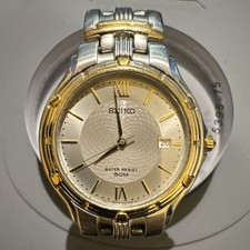 Seiko 7N32-0149 Two-Tone Stainless Steel Quartz Date, Silver Dial, 50m WR picture
