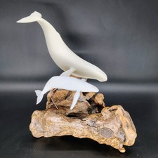 Vintage John Perry Humpback Whale Mother & Calf Sculpture on Burlwood picture