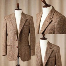 1PC Men's Herringbone Blazer Single Breasted Notch Lapel 2-Button Business Party picture