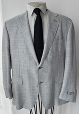 Canali Kei Sport Coat Ligh Grey Subtle Plaid 52  (62 Eu) Lightweight Summer Wool picture