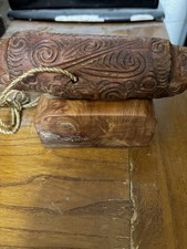 Maori Koauau Carved Wood Flute w Stand New Zealand NZ Tribal Art Vintage 6” picture
