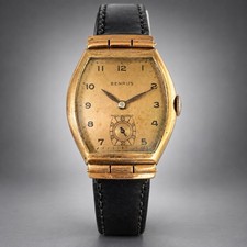 Vintage Benrus Shock Absorber Tonneau Mens Watch Small Seconds Gold Tone picture