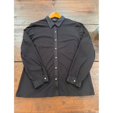 J McLaughlin Black Textured Waffle Stretch Button Down Top Blouse XL picture