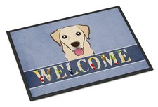 Caroline's Treasures BB1438JMAT Golden Retriever Welcome 24x36, Blue Front Door picture