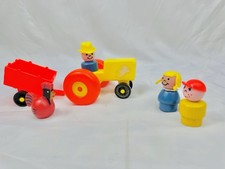 Vtg Fisher Price Little People Farm Tractor Wood Figures Chicken Lot Accessories picture