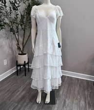 Lulus White Lace Fit & Flare V-Neck Flutter Sleeve Lined Midi Dress picture