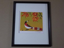 Shiro Takagi Autumn Leaves And Bird Woodblock Print Signed Framed Artwork picture