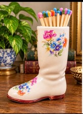 Vintage Ceramic Boot Match Holder with Hand-Painted Floral Design by E&R Artware picture