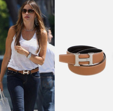 Hermes 32mm Reversible Brown / Black Leather H Belt Silver Buckle 34-36