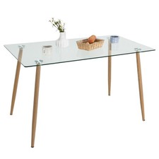 Modern Rectangular Dining Room Table Glass Dining Table W/Metal Legs For Kitchen picture