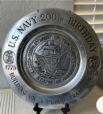 12ʺ US Navy 200th Birthday Large Metal Pewter Plate 1775-1975 Wilton Columbia US picture