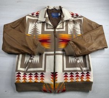 Vtg Pendleton High Grade Western Jacket Chief Joseph Aztec Leather Wool 80s L picture