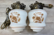 Vintage mid century Double Swag Light/Lamp Hard wired Milk Glass/Floral Design picture