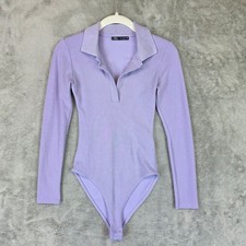 Zara Bodysuit Womens S Purple Long Sleeve Collar V Neck Stretch One Piece picture