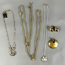 Vintage Monet Jewelry Lot Necklaces Clip Earrings Gold Tone Shell Pendant picture