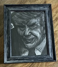 Donald Trump Original Charcoal Monsters Portrait Framed Freehand 9x12” RARE OOAK picture