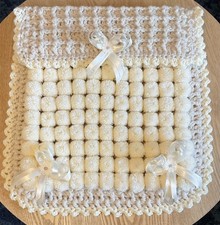 beautiful handmade pom pom blanket car seat size beige/cream picture