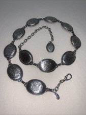 Vintage Tony Lama Women’s Antiqued Silver Tone Oval Flowered Concho Belt Size L picture