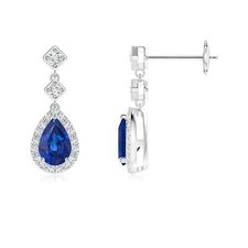 ANGARA 1.04 Ct Pear Blue Sapphire Drop Earrings with Diamond Halo in 14K Gold picture
